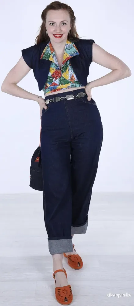 Arbetsbyxor Jeans i indigoblå stil från 1940-talet - Bild 2