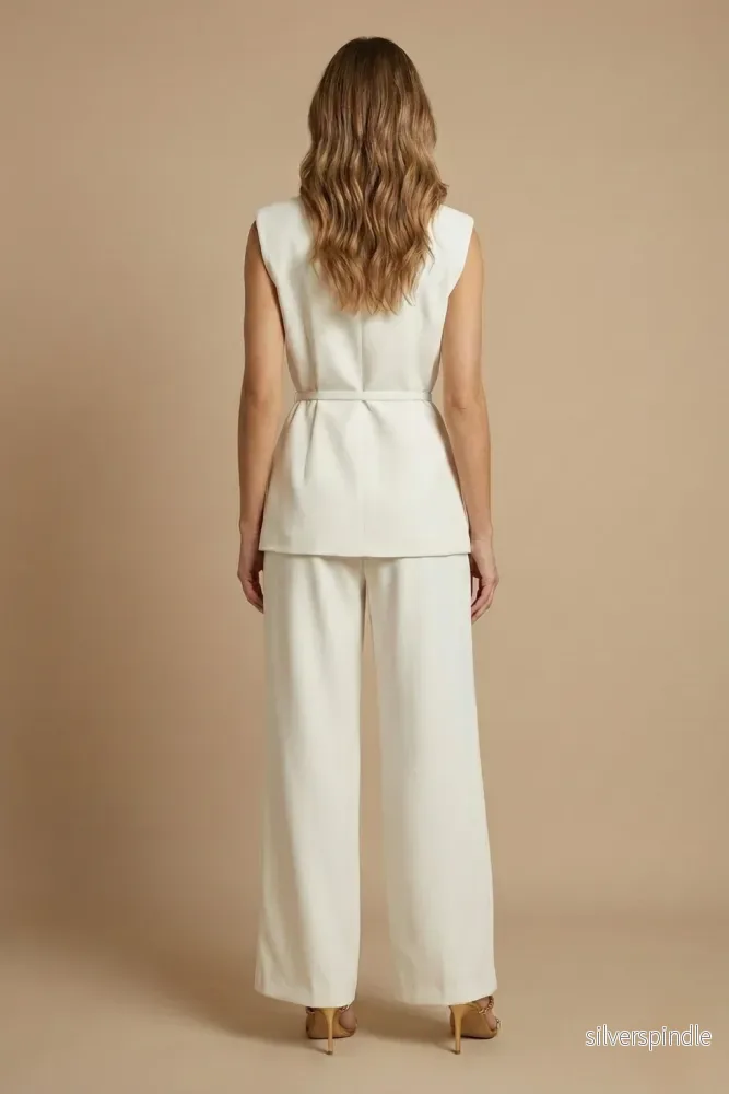 Elegant Tvådelat Set Dam med Ärmlös Topp och Vida Ben Byxor | Modern Design för Formella Tillfällen - Bild 2