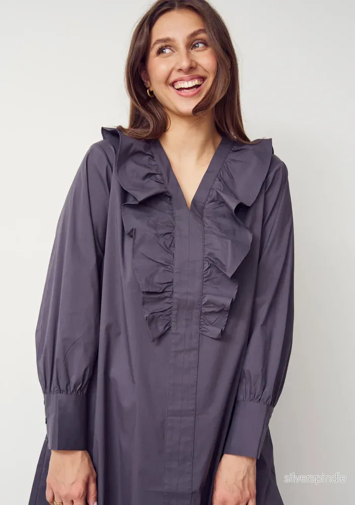 Sigga V-Flounce Dress - Grey - Bild 3
