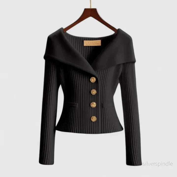 Elegant Off-Shoulder Tröja för Kvinnor med Guldfärgad Knappstängning | Perfekt för Smart Kvällsklädsel - Bild 3