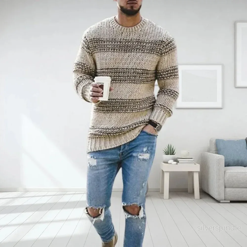 Ethan | Randig Stickad Tröja för Män – Stilig och Bekväm Ethan | Randig Stickad Tröja för Män – Stilig och Bekväm