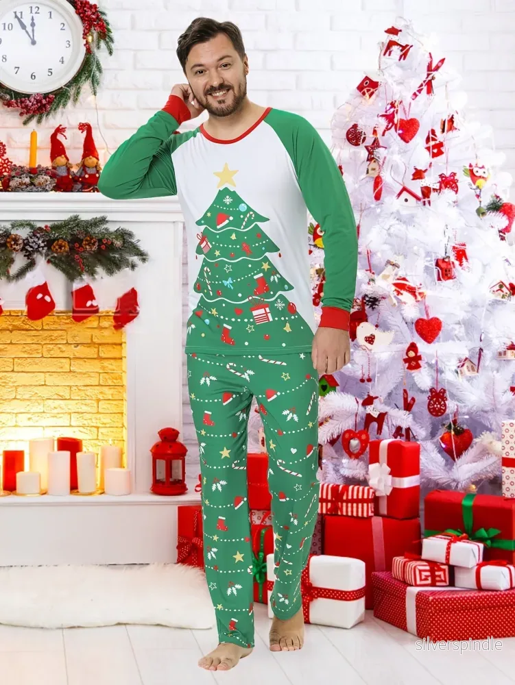 Familjepyjamas | Julpyjamas i Grön med Glad Julgransdesign | Bekväm och Mysig för Familjeminnen - Bild 3