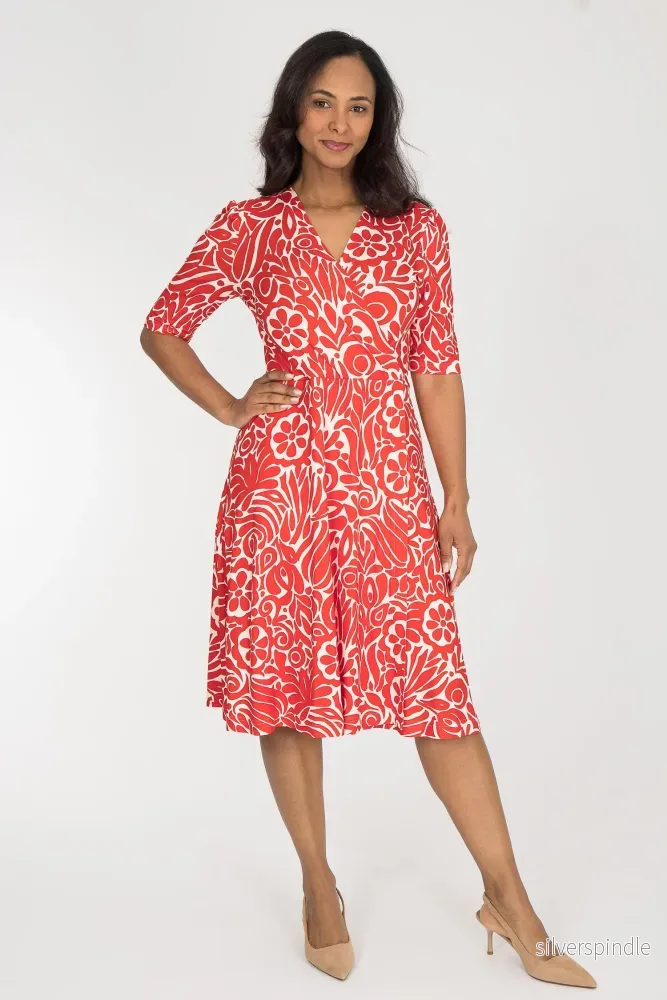 Slip-On wrap short jersey dress - Coral Red - Bild 2
