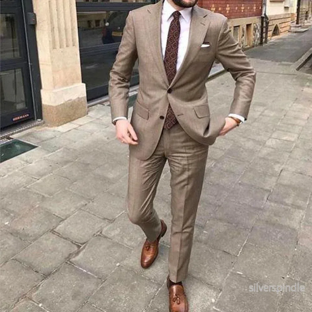 Elegant Sommarkostym | Slim Fit Khaki Kostym för Män med Andningsbart Material | Perfekt för Bröllop och Affärsmöten