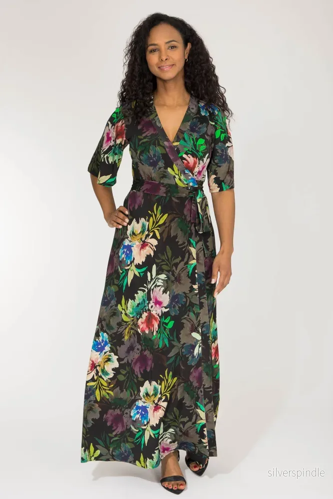 Bestie shine wrap maxi jersey dress – Black flowers Bestie shine wrap maxi jersey dress – Black flowers
