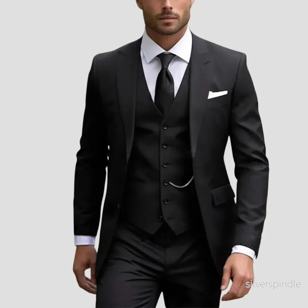 Elegant Kostym Herr | Slim Fit 3-delad Kostym med Hackslag | Modern Design för Affär och Fest