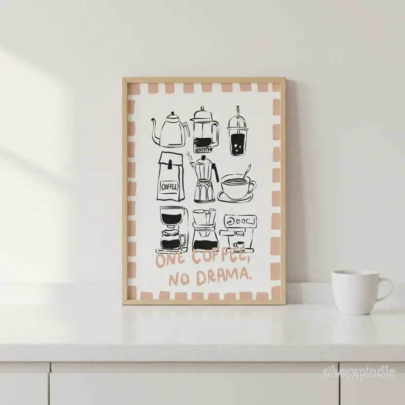 Kaffeposter One Coffee No Drama i Rosa