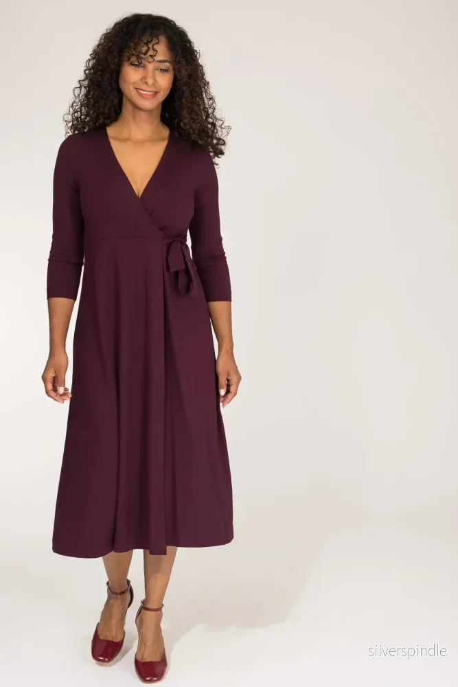 Loose fit midi wrap jersey dress – Bordeaux Loose fit midi wrap jersey dress – Bordeaux