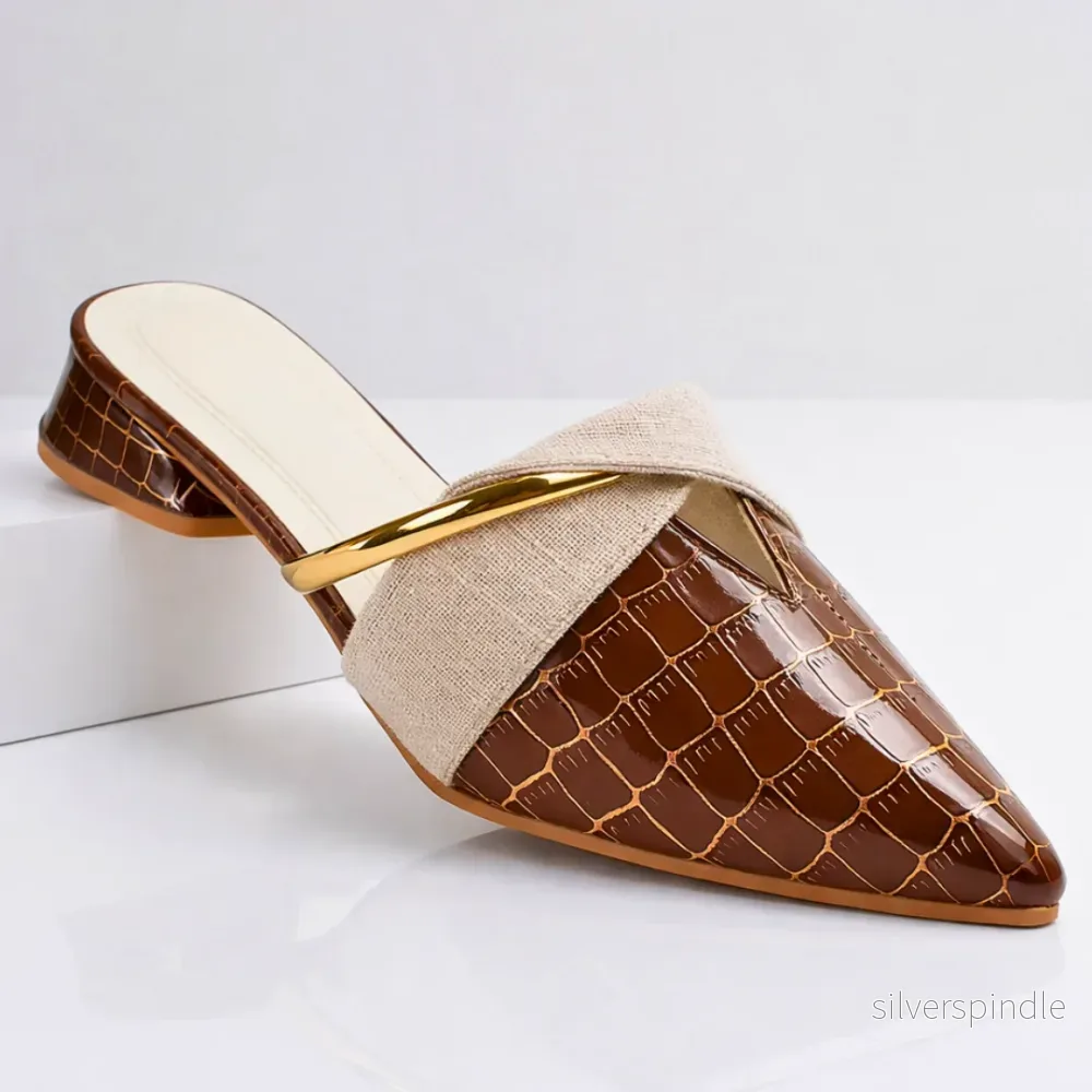 Sophie | Eleganta Kilsandaler med Krokodileffekt och Låg Klack