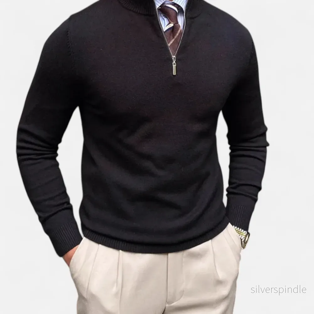 Klassisk Stickad Tröja för Män med Halv Dragkedja | Tidlös Design för Smart Casual Stil - Bild 3