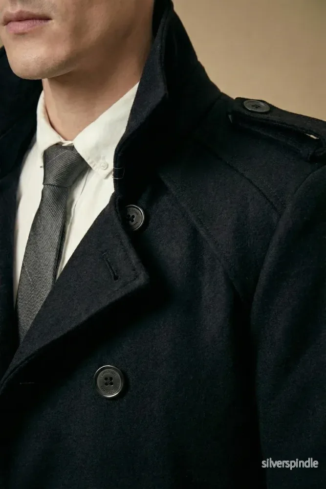 Elegant Trenchcoat Män | Dubbelknäppt Ull Design för Mångsidig Klädsel och Komfort - Bild 3