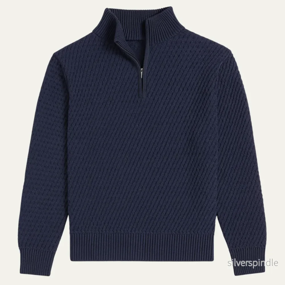Elegant Stickad Tröja med Kvartsdragkedja och Texturerat Mönster | Perfekt för Smart Casual Stil