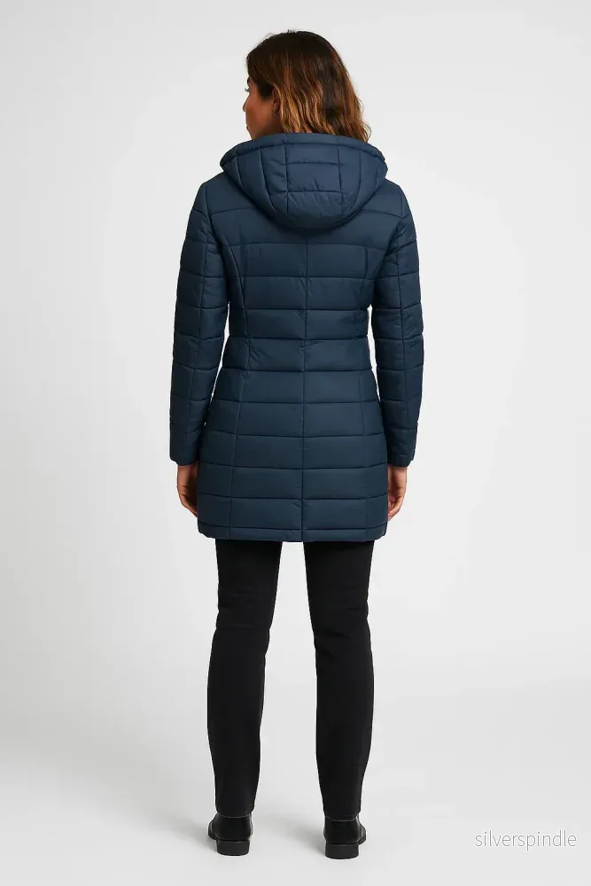 Elegant Quiltad Pufferhuvjacka för Kvinnor med Avtagbar Huva | Mångsidig Design för Komfort och Stil - Bild 3