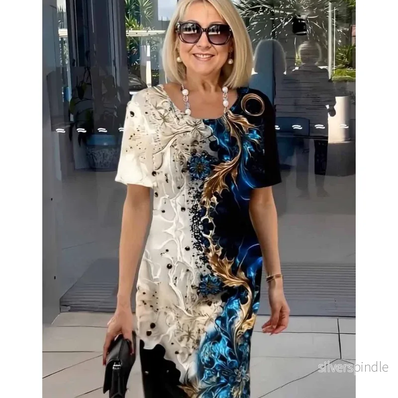 Emma | Mönstrad Elegant Midiklänning För Vardagsbruk - Bild 2