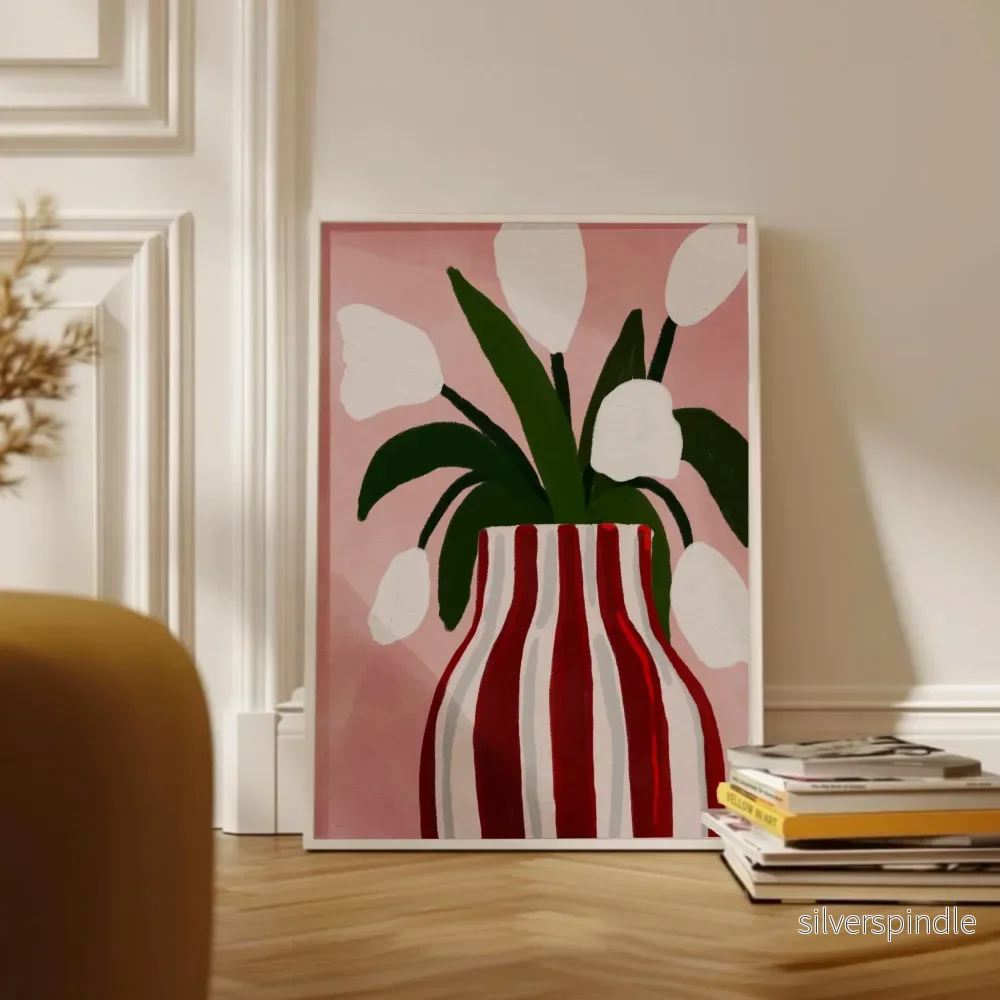 Botanisk poster Tulpaner i Randig Vas - Rosa & Rött