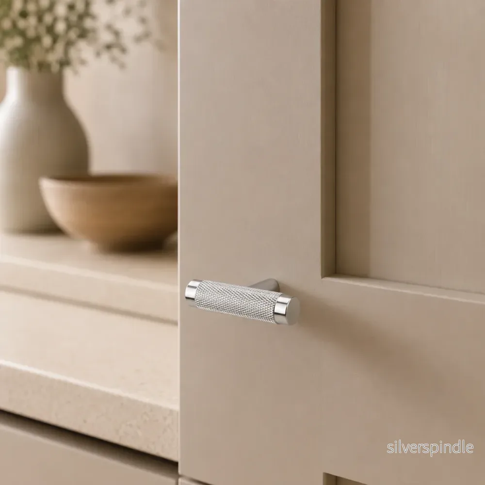 T-knopp i krom – räfflad design T-knopp i krom – räfflad design