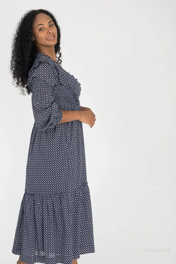 Flounce dobby midi dress - Blue star - Bild 3