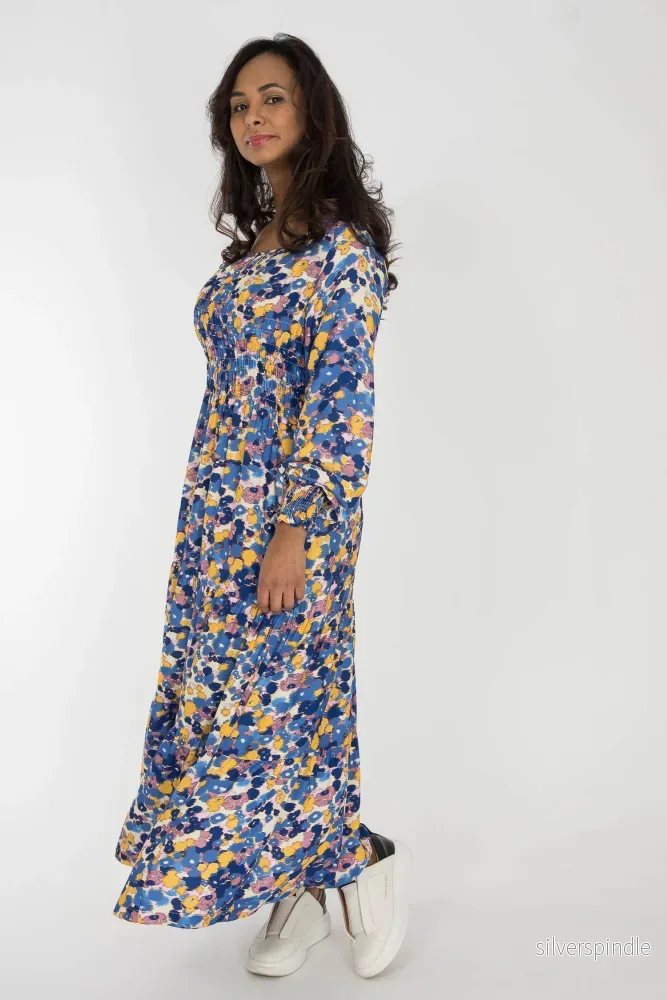 Soft viscose smock midi dress - Blue - Bild 2