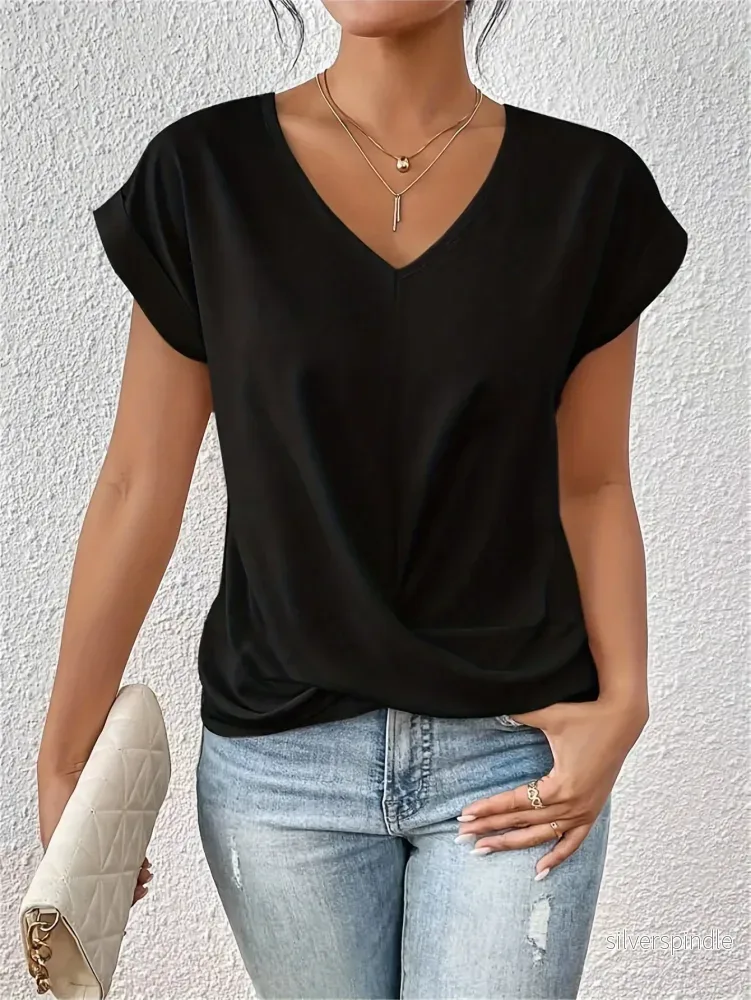 Emma | Elegant V-ringad T-shirt med Korta Ärmar Emma | Elegant V-ringad T-shirt med Korta Ärmar