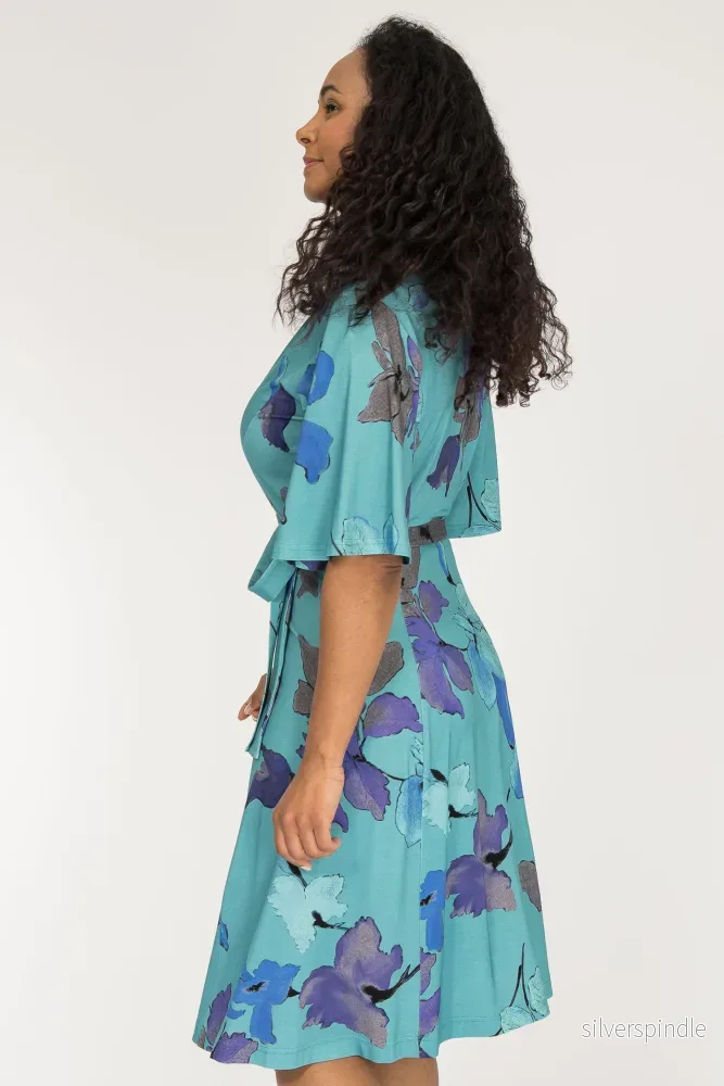 Essential bell sleeve short jersey dress - Dusty Blue - Bild 3