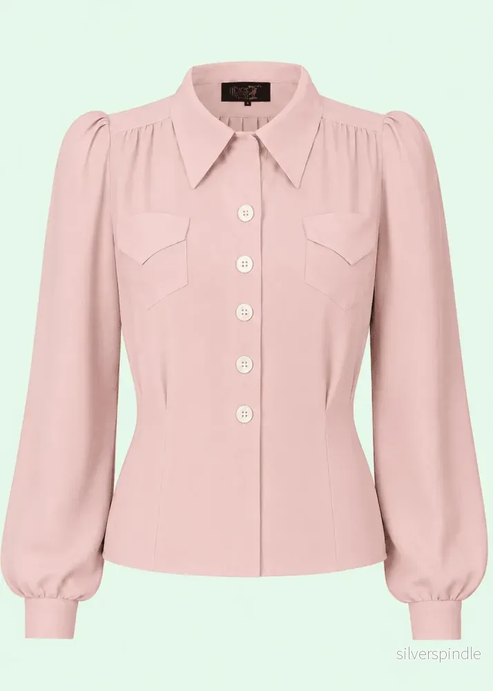 Sweetheart skjortblus i vintagestil – rosa blush