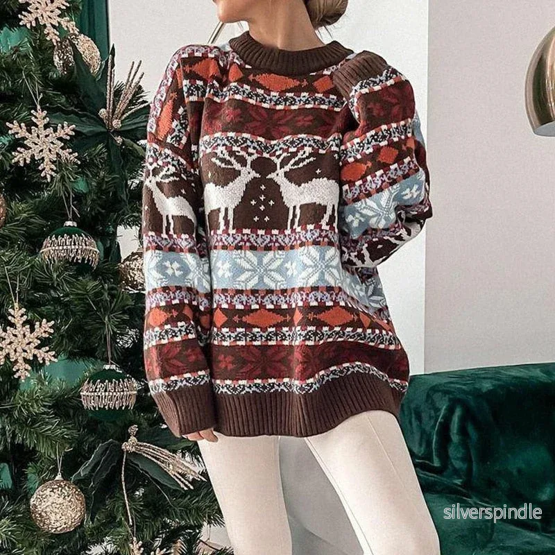 Jultröja | Oversize Stickad Tröja med Renmönster | Mysig och Varm för Festliga Tillfällen - Bild 2