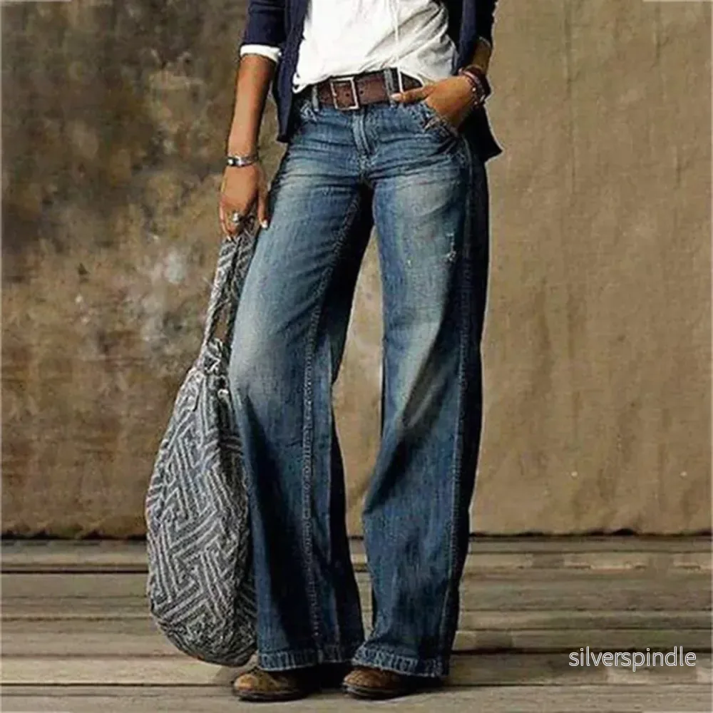 Moderna Vida Jeans | Högmidjade med Bred Benöppning & Fickor | Tidlös Stil för Komfort - Bild 2