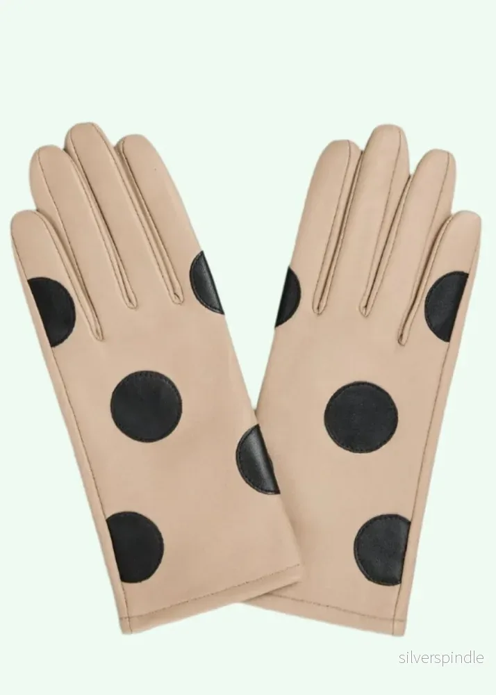 Läderhandskar - beige med svarta prickar