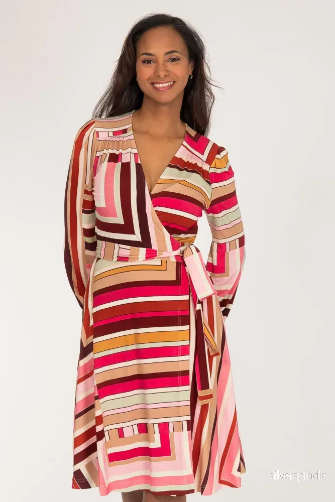Puff sleeve short wrap jersey dress – Pink printed Puff sleeve short wrap jersey dress – Pink printed
