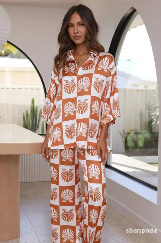 Emma | Avslappnad Kortärmad Pyjamasset med Geometriskt Tryck - Bild 3