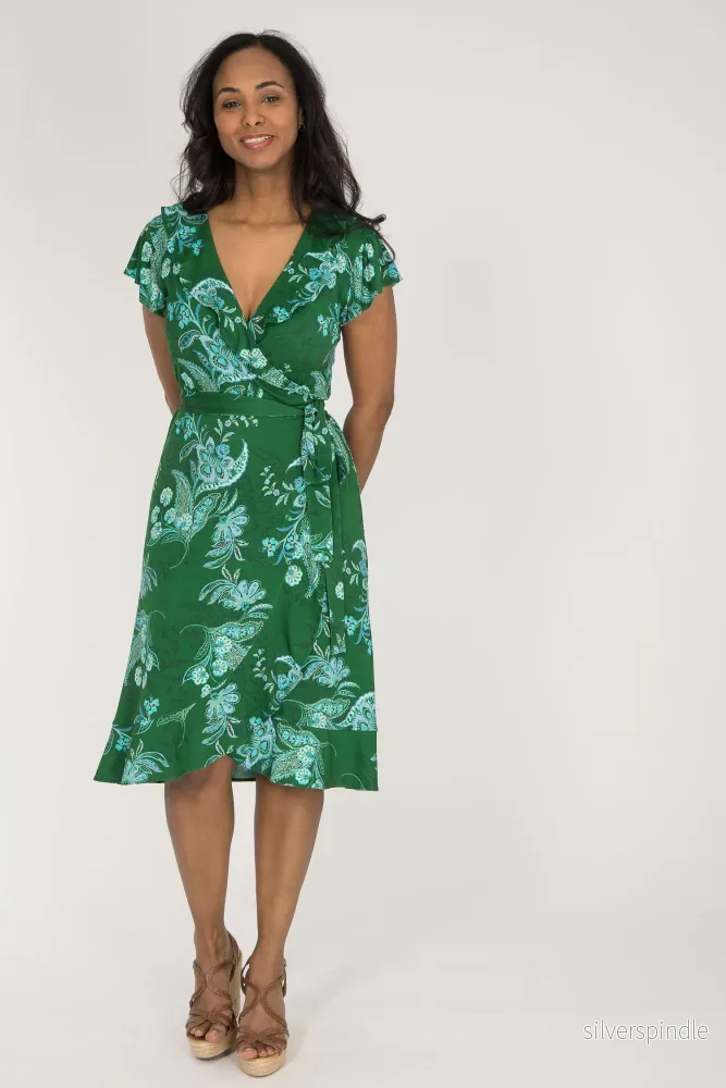 Ruffle wrap short jersey dress - Green - Bild 2