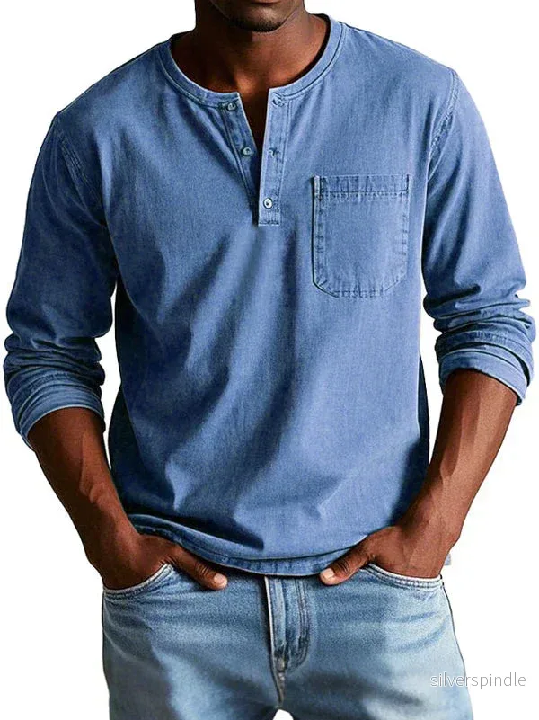 Klassisk Henley-skjorta för Män med Bröstficka | Mjukt Material för Avslappnad Stil Klassisk Henley-skjorta för Män med Bröstficka | Mjukt Material för Avslappnad Stil