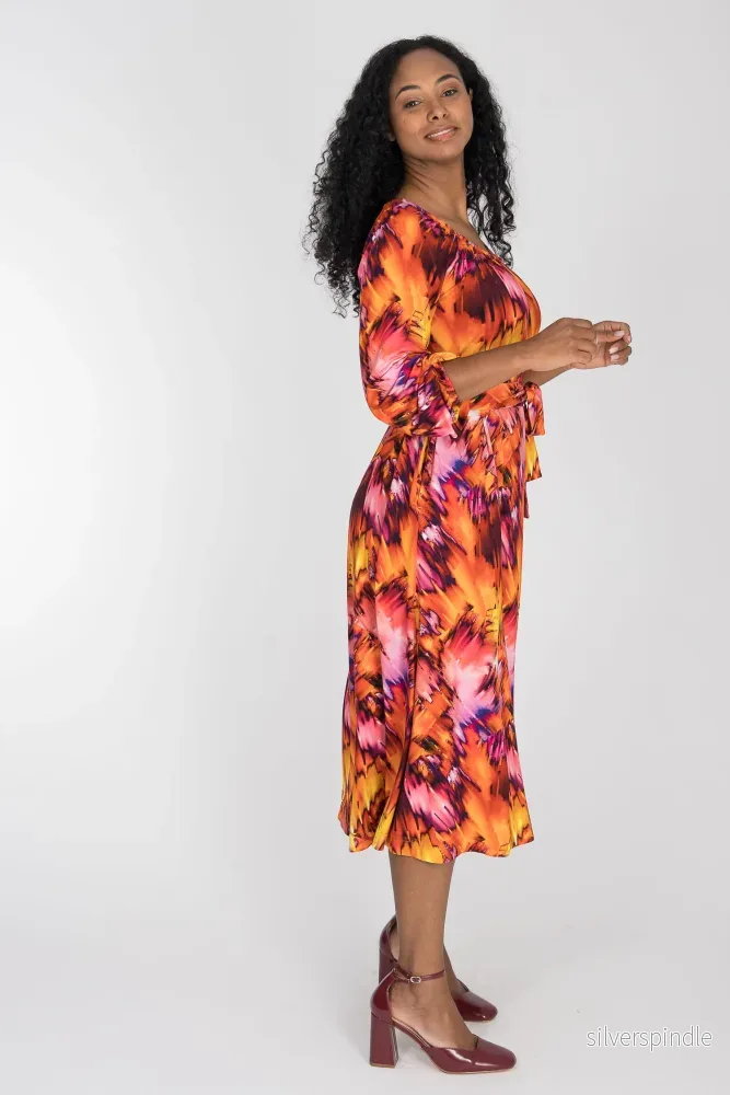 A-lined belted midi jersey dress - Pink-orange - Bild 2