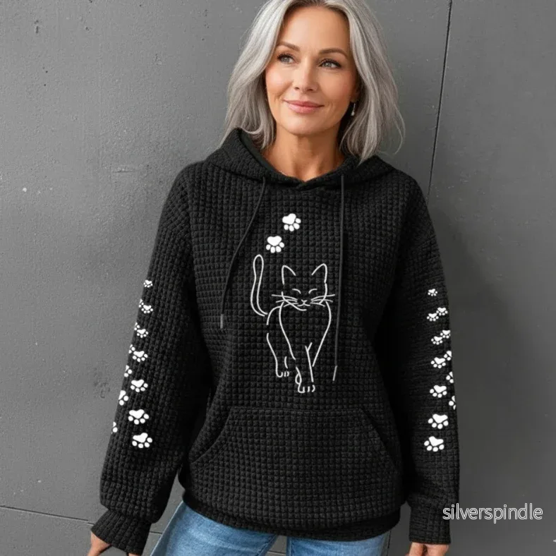 Mia | Trendig Vågig Pullover Med Kattmotiv Mia | Trendig Vågig Pullover Med Kattmotiv