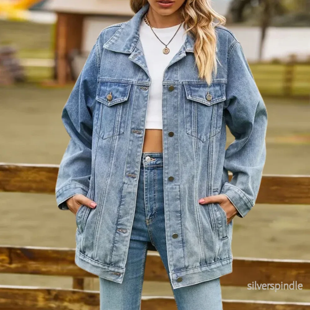 Elegant Jeansjacka Dam | Svart Denimjacka med Praktiska Fickor | Tidlös Stil för Varje Tillfälle - Bild 3