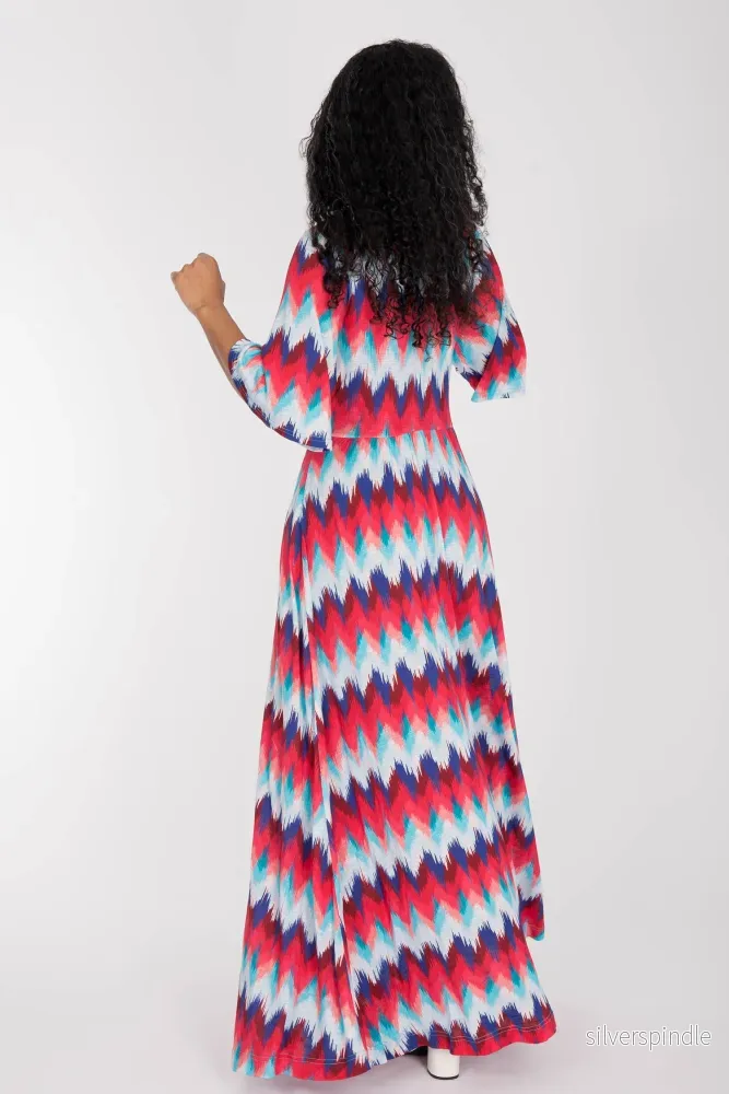 Knot draped maxi jersey dress - Blue-Pink - Bild 3