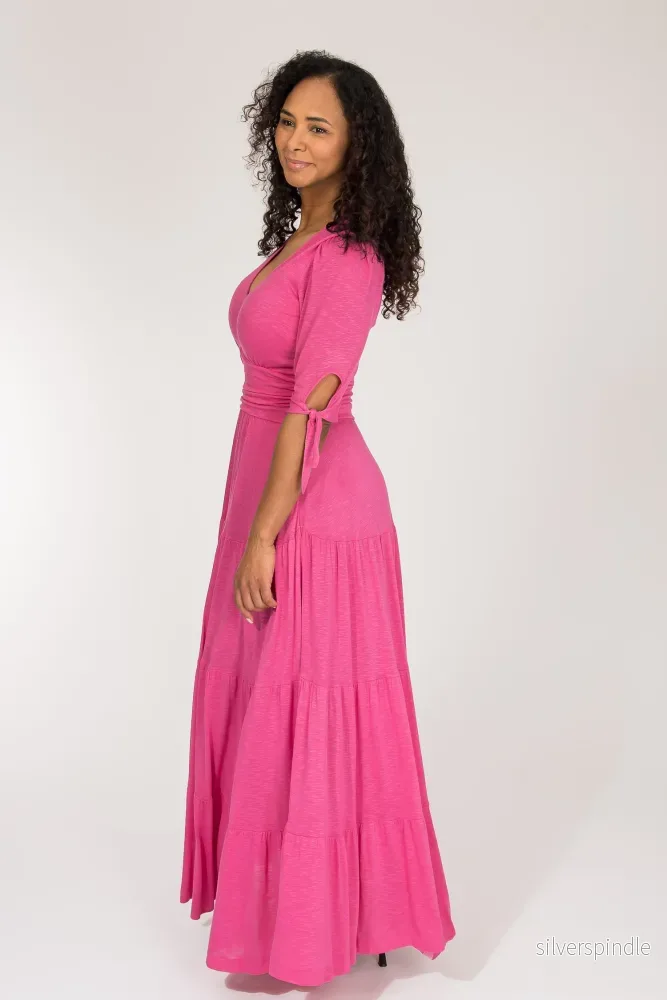 Flowy maxi jersey dress - Cerise - Bild 2