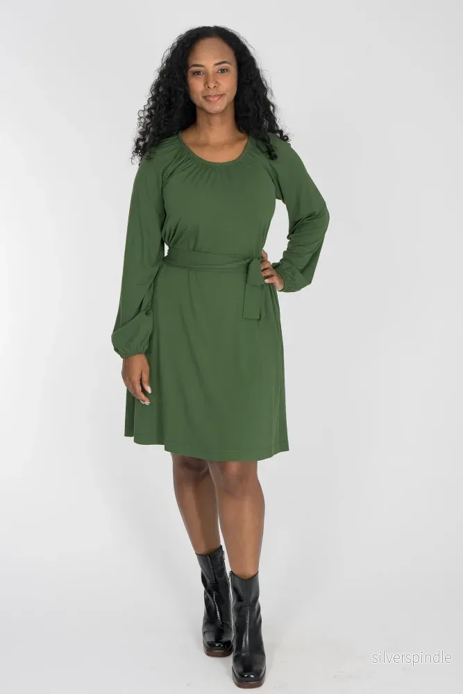 A-lined belted short jersey dress - Forrest green - Bild 3