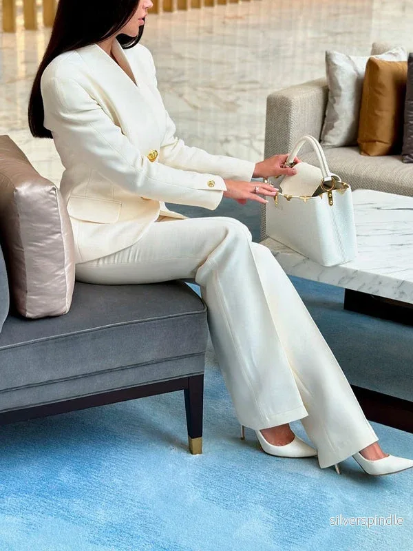 Mia | Elegant Vintage Kavaj Set Med Högmidjade Byxor
