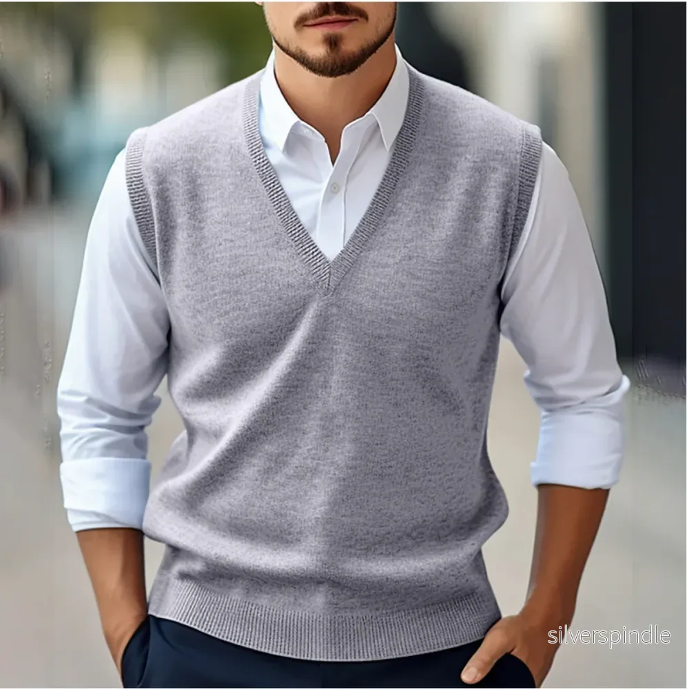 Elegant Ärmlös V-ringad Tröja för Män med Skräddarsydd Passform | Perfekt för Smart Casual Stil - Bild 2
