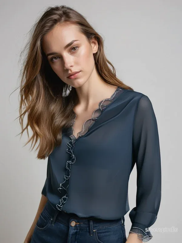 Emma | Skräddarsydd Långärmad Blus med Stretch - Bild 2