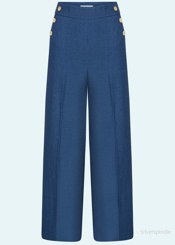 Sally seglarbyxor med hög midja – mörk denimblå Sally seglarbyxor med hög midja – mörk denimblå