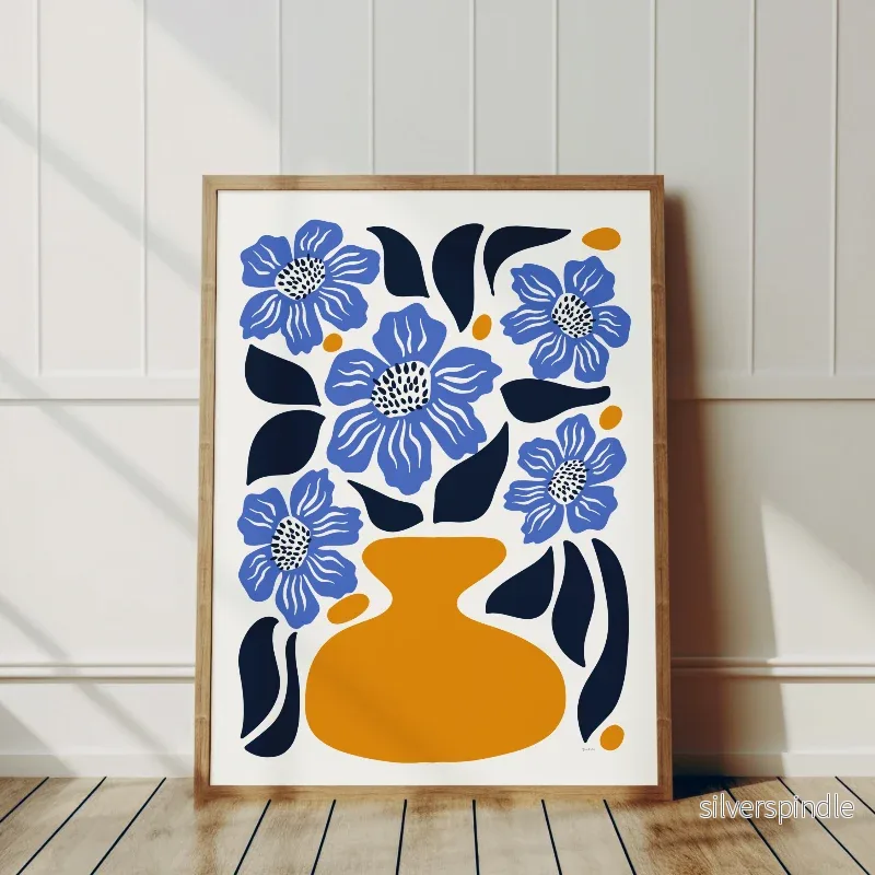 Vallmo i Orange Vas – Blå Retroposter Vallmo i Orange Vas – Blå Retroposter