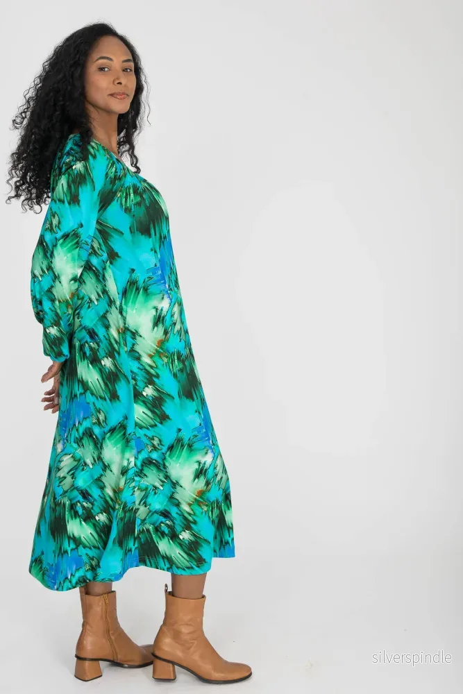 A-lined belted midi jersey dress - Blue-green - Bild 3