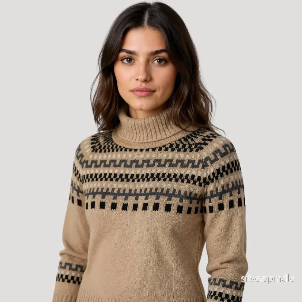 Vinterkollektion | Oversized Fair Isle Stickad Tröja med Hög Halsringning | Bekväm och Varm för Kalla Dagar - Bild 2