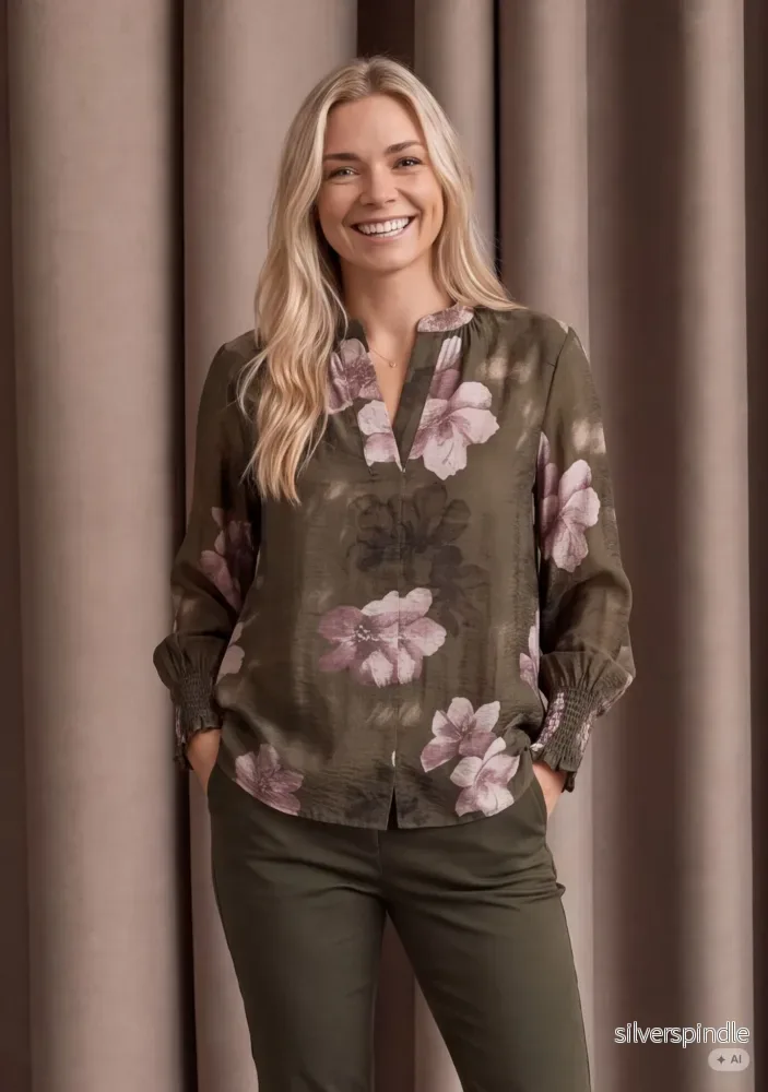 Ane Printed Blouse – Khaki Flowerdream