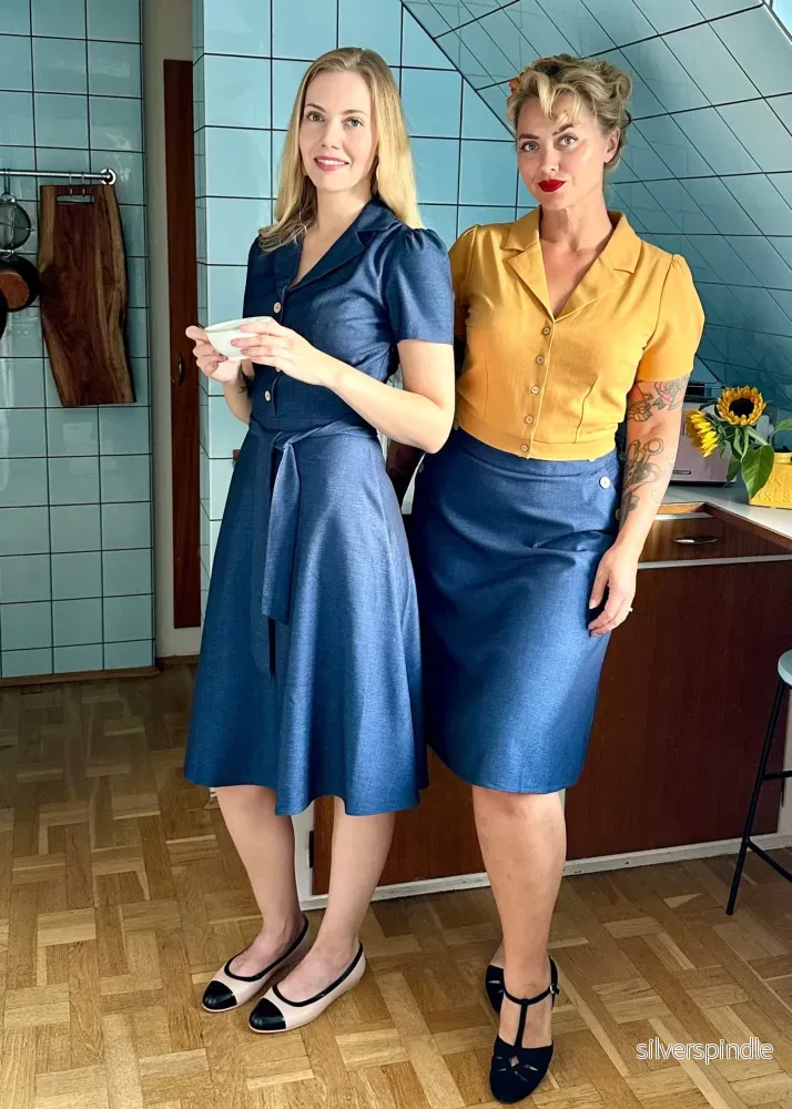A-linjeformad kjol med knappar - mörk denimblå - Bild 2