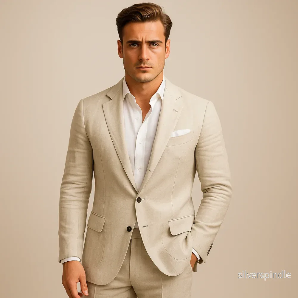 Modern Linnekavaj | Casual Blazer för Män med Skräddarsytt Snitt | Mångsidig Stil för Eleganta Tillfällen
