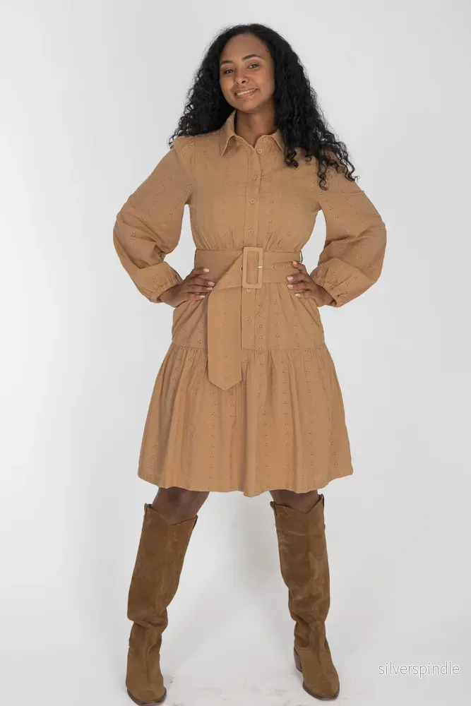Shirt cotton lace short dress – Sand Shirt cotton lace short dress – Sand