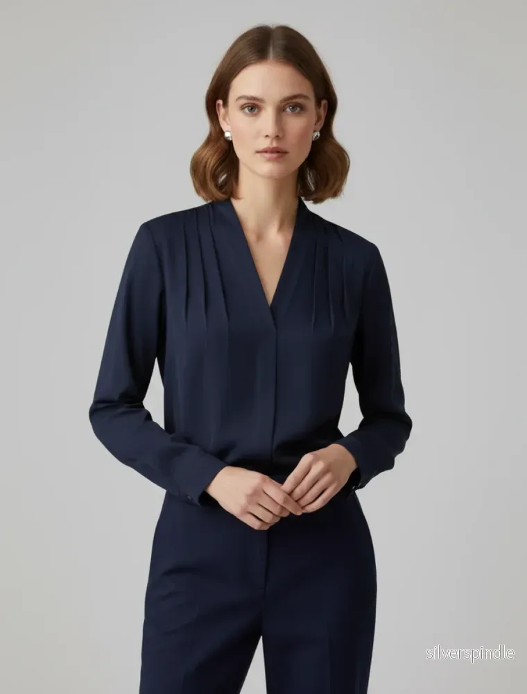 Elegant Puffärmad Blus i Satin med Skräddarsydd Midja för Stiliga Tillfällen - Bild 2
